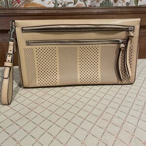 Authentic COACH Bleeker Perforated Beige Leather Clutch bag